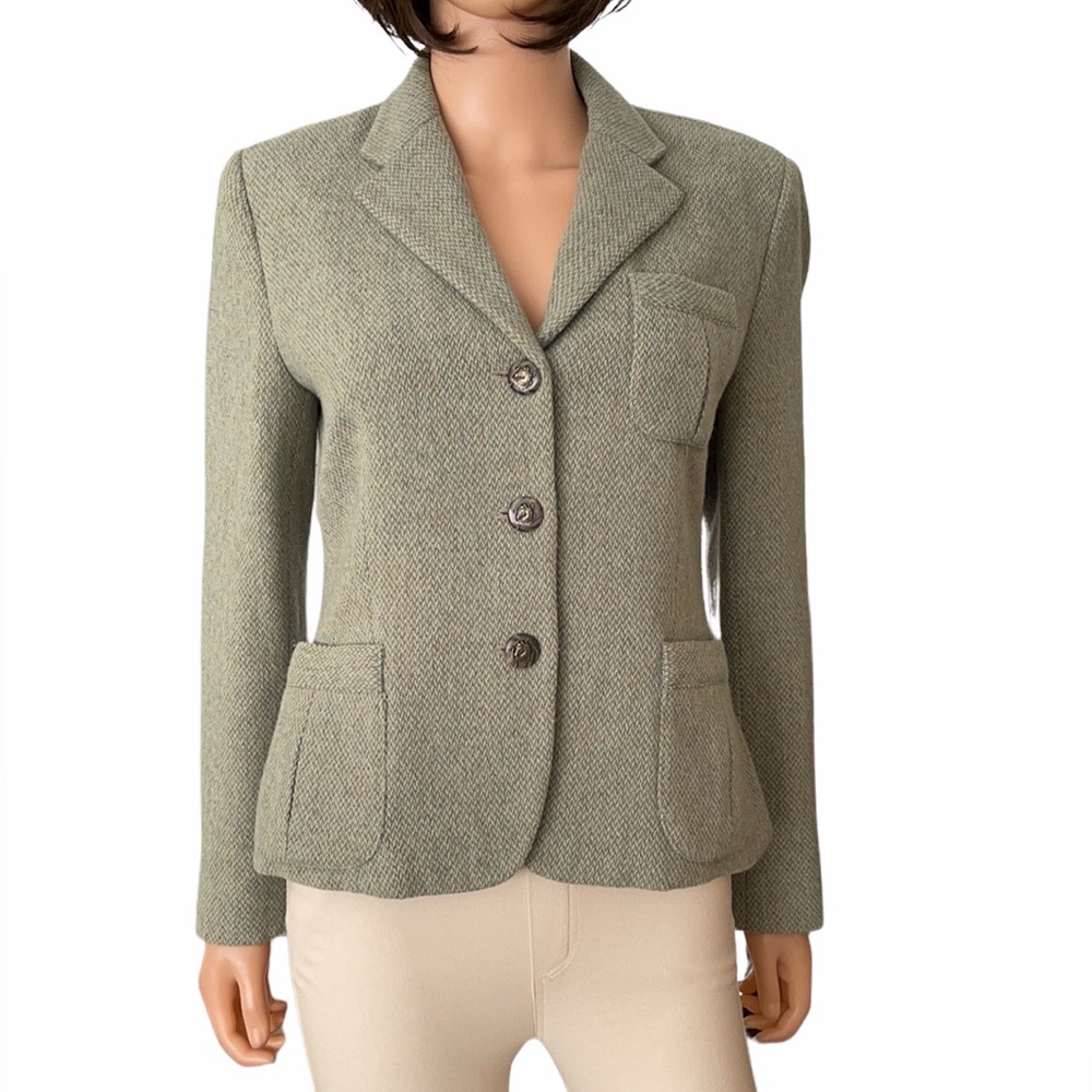 NWOT Lauren Ralph Lauren Tweed Equestrian Button Green Blazer Size 10P